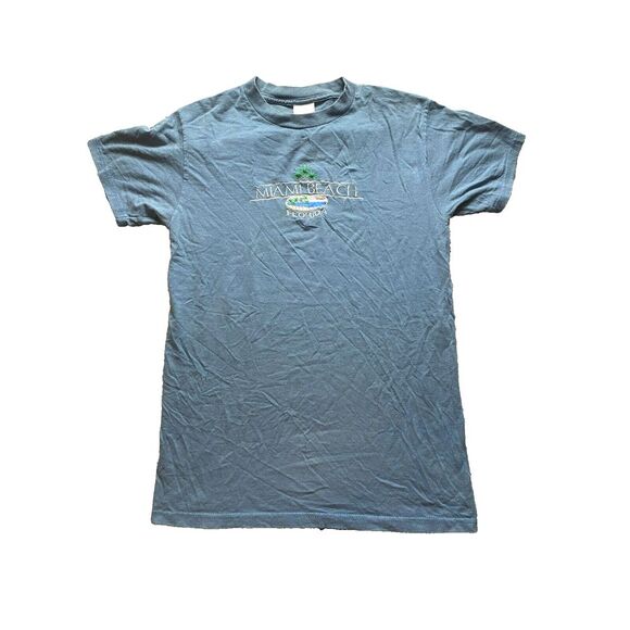 Vintage Miami Beach‎ Florida Shirt Womens Small Blue Embroidered Palm Tree 90s - Picture 1 of 8